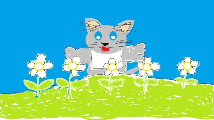 小灰貓肚子餓了想吃花