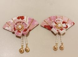 原創-DIY手作扇型日式和風慶典髮飾品鴨嘴夾組