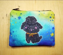 可客製化手寫名字 手繪渲染水彩風格圖案 黑貴賓 poodle 鑰匙包 零錢包 卡片包