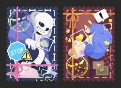 Undertale  sans&amp;frisk 燙金郵票貼紙