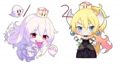 庫巴姬和幽靈公主/ 雙面/透明型壓克力鑰匙圈/Bowsette