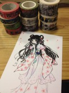 紙膠繪明信片系列-春櫻和服