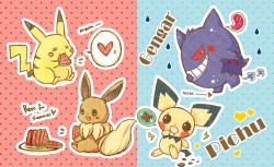 【神奇寶貝 POKEMON】伊布&amp;皮卡丘 + 皮丘&amp;耿鬼 貼紙