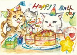 派對貓貓 生日卡片 明信片
